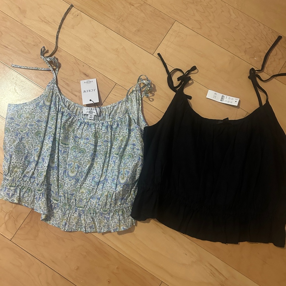 J. Crew Women's Blue Floral and Black Camisoles set of 2